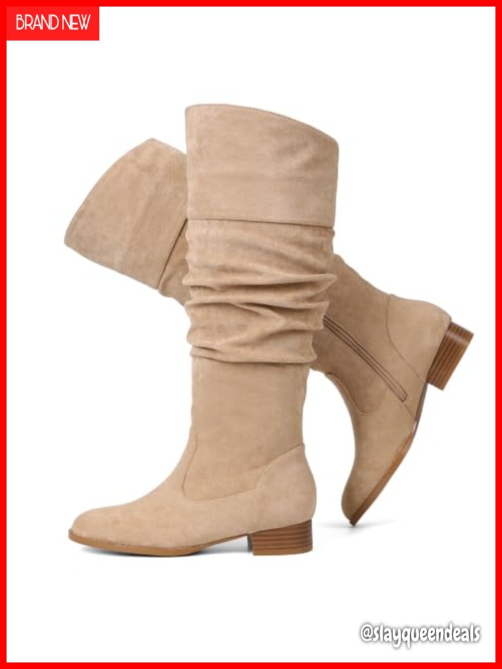 Suede Knee High Boots Flat Slouchy Round Toe Side Zipper Fall